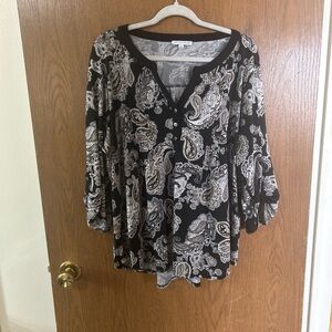 Notations Black, brown, and White Paisley Button-Front Tunic